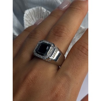 Mens 925 Sterling Silver Sapphire & Beryl Ring Size 10