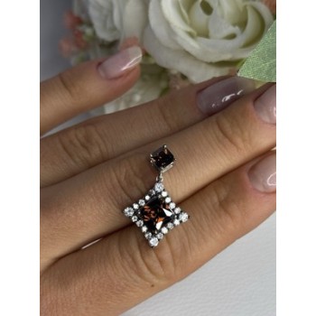 925 Sterling Silver Hessonite & Beryl Pendant Length 1.10 Inch