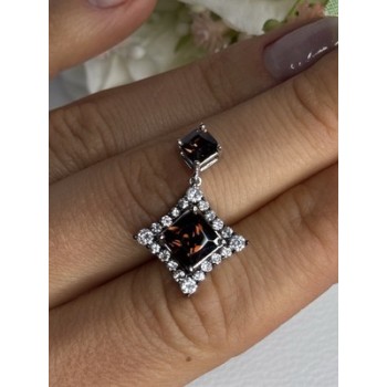 925 Sterling Silver Hessonite & Beryl Pendant Length 1.10 Inch