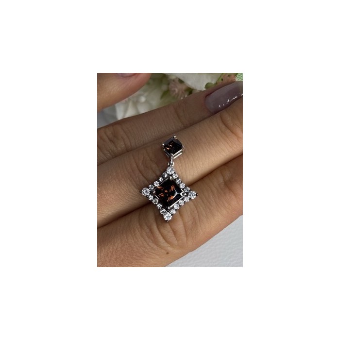 925 Sterling Silver Hessonite & Beryl Pendant Length 1.10 Inch