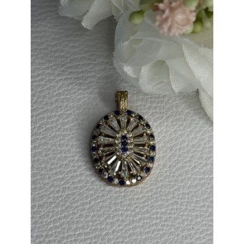 925 Sterling Silver Gold Plated Sapphire & Beryl Pendant Length 1 Inch