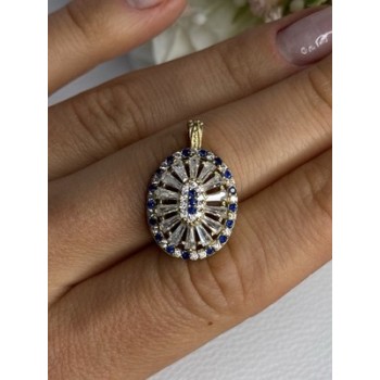 925 Sterling Silver Gold Plated Sapphire & Beryl Pendant Length 1 Inch