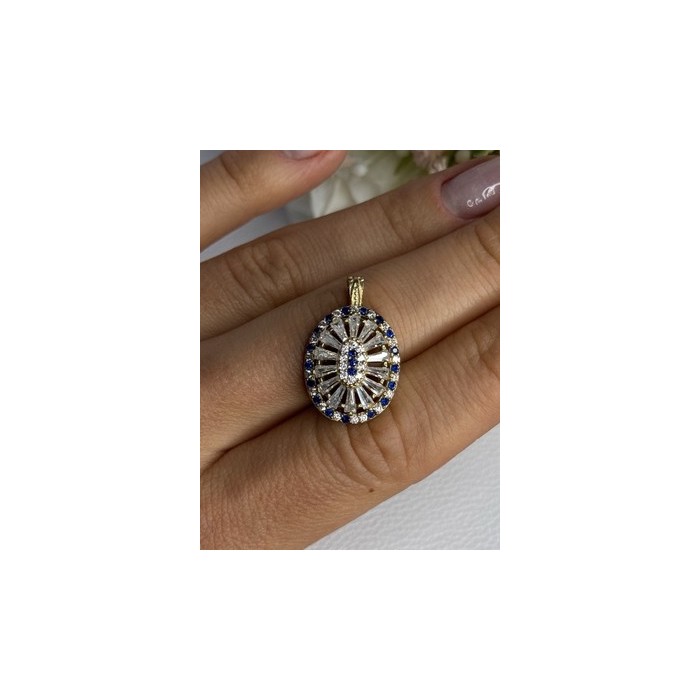 925 Sterling Silver Gold Plated Sapphire & Beryl Pendant Length 1 Inch