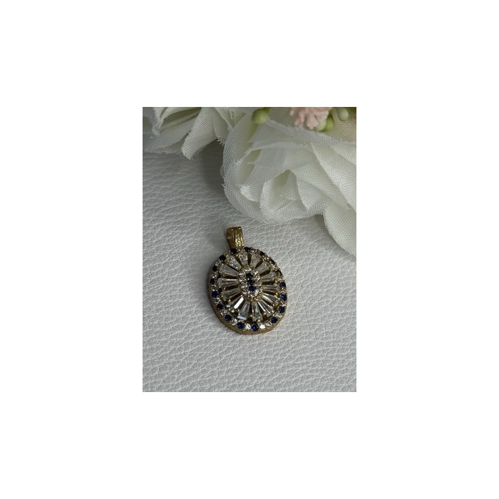 925 Sterling Silver Gold Plated Sapphire & Beryl Pendant Length 1 Inch