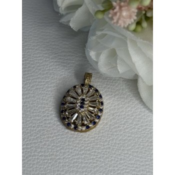 925 Sterling Silver Gold Plated Sapphire & Beryl Pendant Length 1 Inch