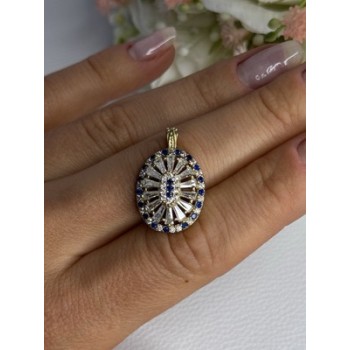 925 Sterling Silver Gold Plated Sapphire & Beryl Pendant Length 1 Inch