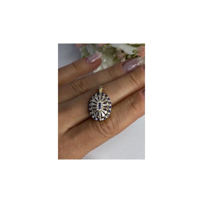 925 Sterling Silver Gold Plated Sapphire & Beryl Pendant Length 1 Inch