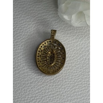 925 Sterling Silver Gold Plated Sapphire & Beryl Pendant Length 1 Inch