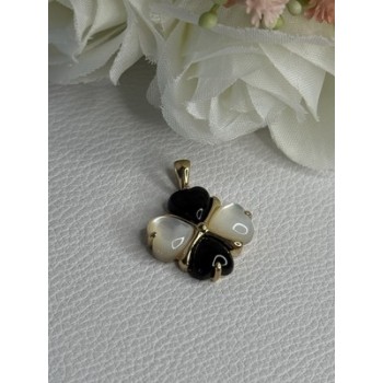 Elegant 10k Yellow Gold Onyx & Abalone Pendant Length 1 Inch