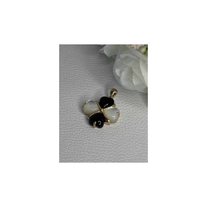 Elegant 10k Yellow Gold Onyx & Abalone Pendant Length 1 Inch