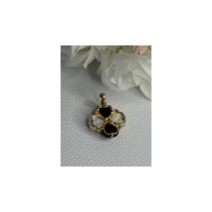 Elegant 10k Yellow Gold Onyx & Abalone Pendant Length 1 Inch