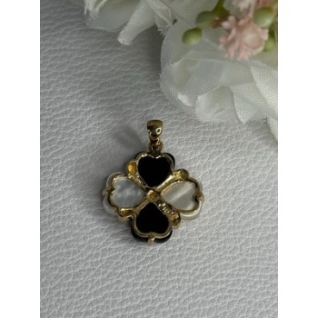 Elegant 10k Yellow Gold Onyx & Abalone Pendant Length 1 Inch