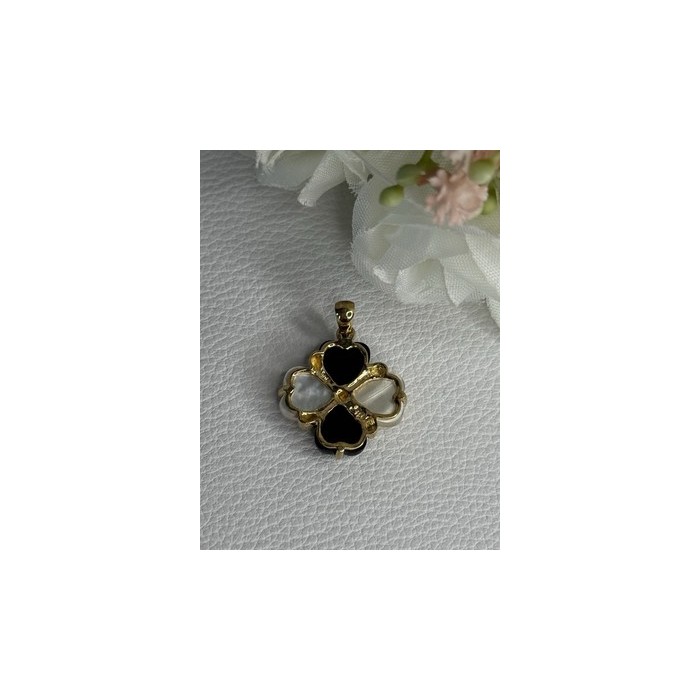 Elegant 10k Yellow Gold Onyx & Abalone Pendant Length 1 Inch