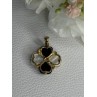 Elegant 10k Yellow Gold Onyx & Abalone Pendant Length 1 Inch