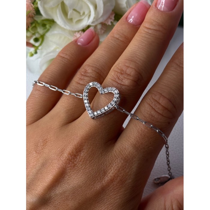 Sjd Acpl 925 Sterling Silver White Topaz Heart Bracelet Length 7.5 Inch