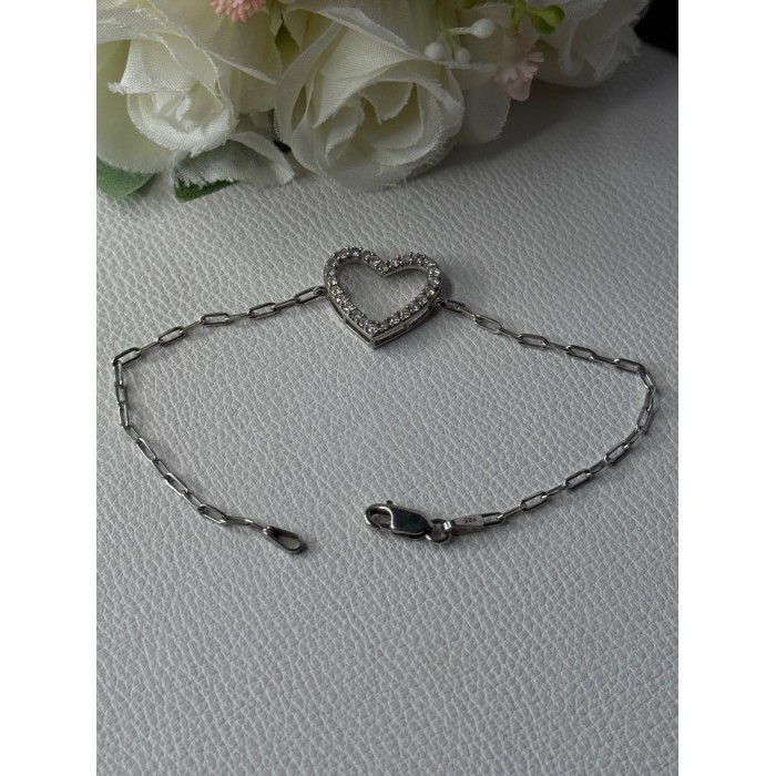 Sjd Acpl 925 Sterling Silver White Topaz Heart Bracelet Length 7.5 Inch
