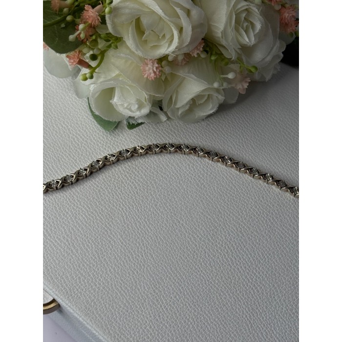 Classy 925 Sterling Silver Diamonds Bracelet Length 6.5 Inch