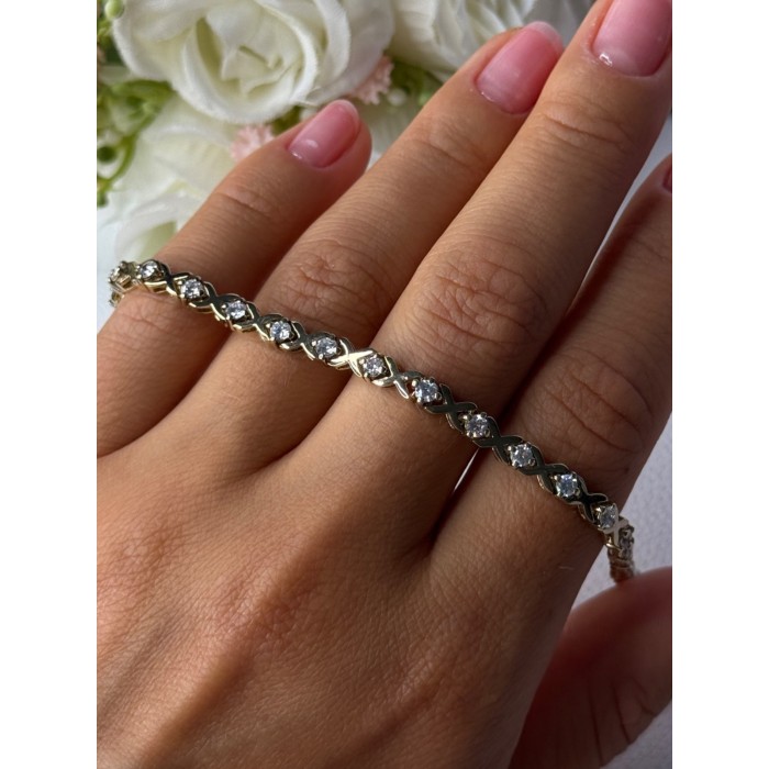 925 Sterling Silver Gold Plated CZ Bracelet Length 7.5 Inch