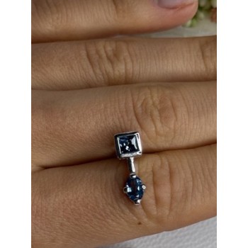 925 Sterling Silver Blue Topaz Pendant Length 0.70 Inch