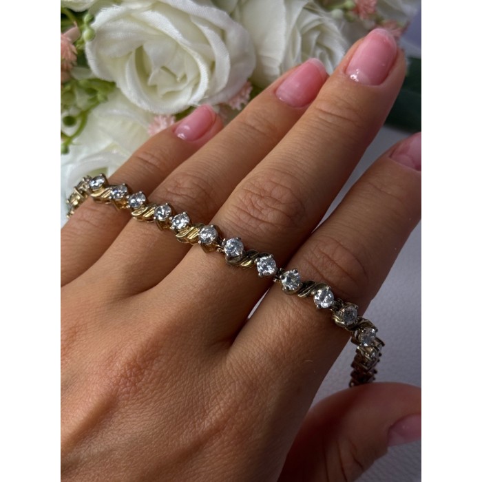 925 Sterling Silver Gold Plated CZ Bracelet Length 7.5 Inch