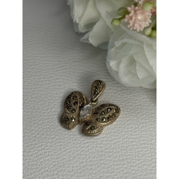 925 Sterling Silver Butterfly Beryl & Marcasite Pendant Length 0.90 Inch