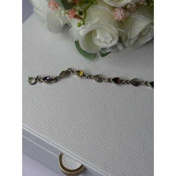 925 Sterling Silver Amethyst Citrine Garnet Peridot Topaz Bracelet Length 7.5 In