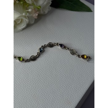 925 Sterling Silver Amethyst Citrine Garnet Peridot Topaz Bracelet Length 7.5 In