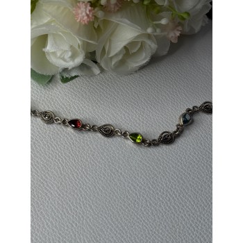 925 Sterling Silver Amethyst Citrine Garnet Peridot Topaz Bracelet Length 7.5 In