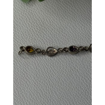 925 Sterling Silver Amethyst Citrine Garnet Peridot Topaz Bracelet Length 7.5 In