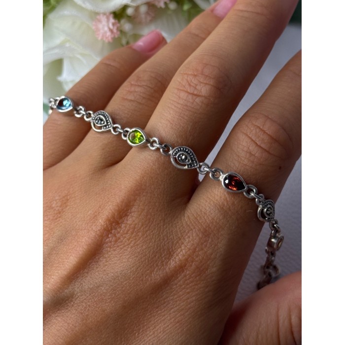 925 Sterling Silver Amethyst Citrine Garnet Peridot Topaz Bracelet Length 7.5 In