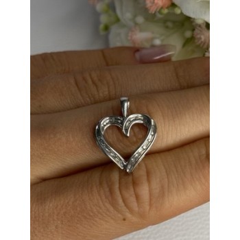 925 Sterling Silver White Topaz Heart Pendant Length 0.80 Inch