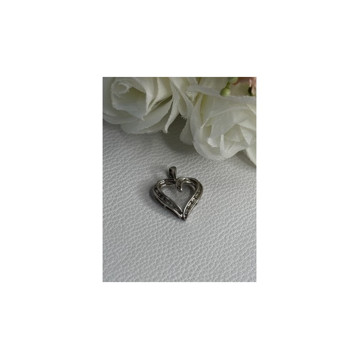 925 Sterling Silver White Topaz Heart Pendant Length 0.80 Inch