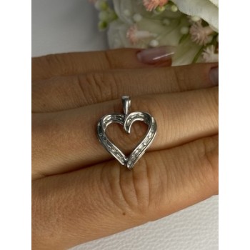 925 Sterling Silver White Topaz Heart Pendant Length 0.80 Inch