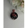 925 Sterling Silver Black Onyx & Red Enamel Flowers Pendant Length 1.40 Inch