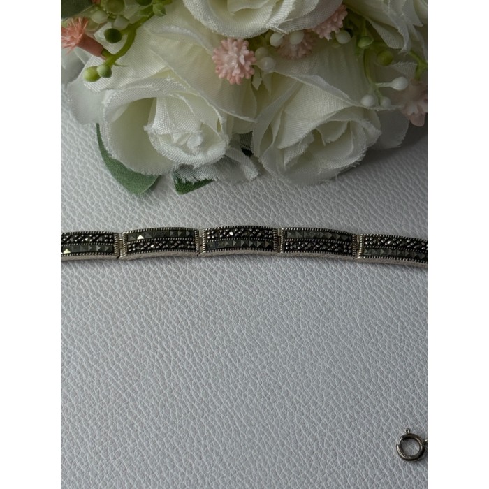 Elegant 925 Sterling Silver Marcasite Bracelet Length 8 Inch
