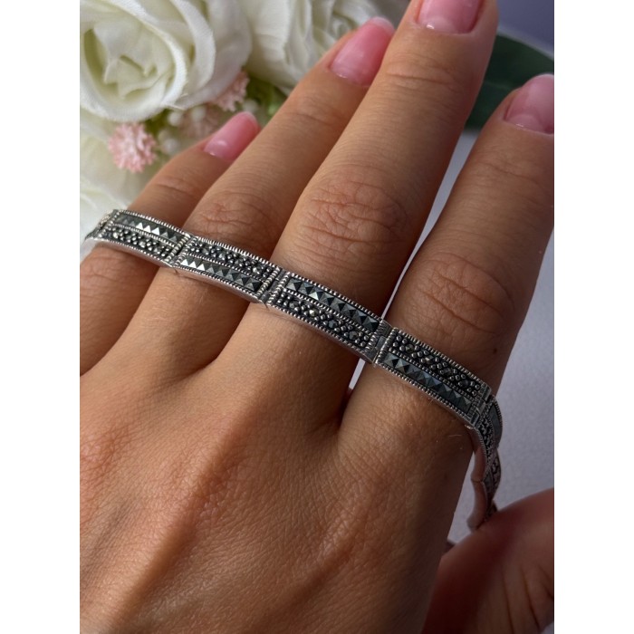 Elegant 925 Sterling Silver Marcasite Bracelet Length 8 Inch