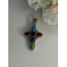 925 Sterling Silver Onyx Turquoise Agate Cross Length 1.60 Inch