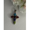 925 Sterling Silver Onyx Turquoise Agate Cross Length 1.60 Inch