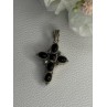925 Sterling Silver Onyx Turquoise Agate Cross Length 1.60 Inch