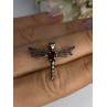 925 Sterling Silver Dragonfly Garnet Pendant Length 0.90 Inch