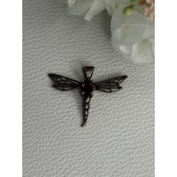 925 Sterling Silver Dragonfly Garnet Pendant Length 0.90 Inch