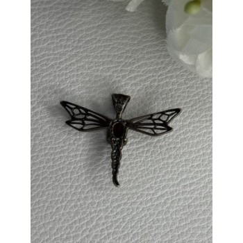 925 Sterling Silver Dragonfly Garnet Pendant Length 0.90 Inch