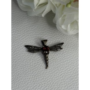 925 Sterling Silver Dragonfly Garnet Pendant Length 0.90 Inch