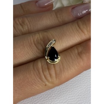 10K YELLOW GOLD BLACK SAPPHIRE & DIAMONDS PENDANT LENGTH 0.60 INCH