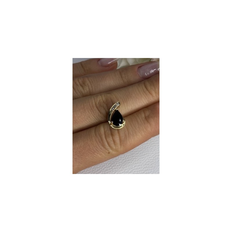 10K YELLOW GOLD BLACK SAPPHIRE & DIAMONDS PENDANT LENGTH 0.60 INCH
