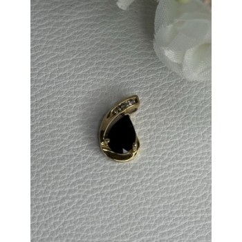 10K YELLOW GOLD BLACK SAPPHIRE & DIAMONDS PENDANT LENGTH 0.60 INCH