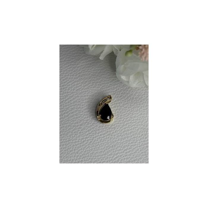10K YELLOW GOLD BLACK SAPPHIRE & DIAMONDS PENDANT LENGTH 0.60 INCH