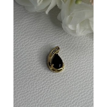 10K YELLOW GOLD BLACK SAPPHIRE & DIAMONDS PENDANT LENGTH 0.60 INCH