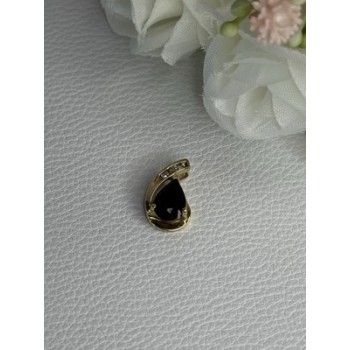 10K YELLOW GOLD BLACK SAPPHIRE & DIAMONDS PENDANT LENGTH 0.60 INCH