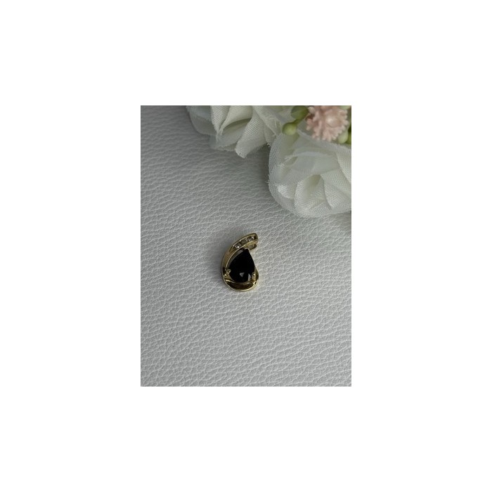 10K YELLOW GOLD BLACK SAPPHIRE & DIAMONDS PENDANT LENGTH 0.60 INCH